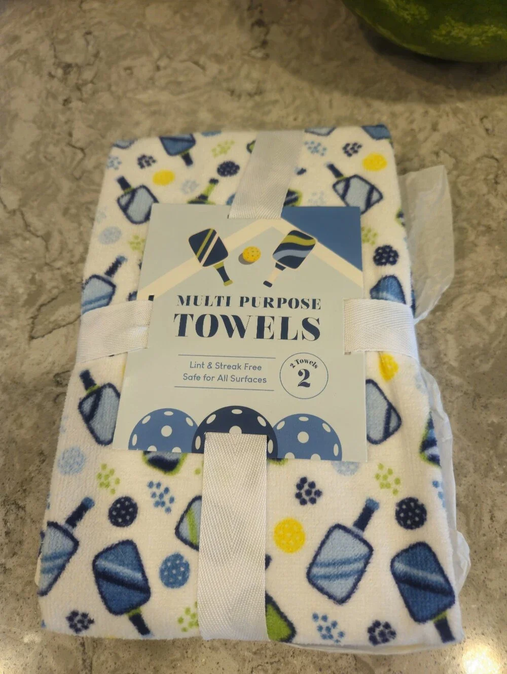 Set of 2  Pickleball Theme White Navy Cotton Kitchen Dish Towels 15 X 25 Inch